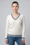 Strick Pullover Zopf ecru-navy
