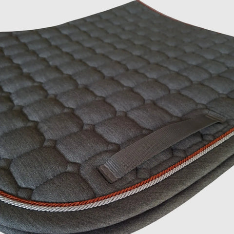 Gigolo saddle pad in anthracite melange with light grey/rust colored piping