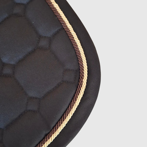Gigolo saddle pad in black with mother-of-pearl/brown cord