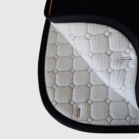 Gigolo saddle pad in black with mother-of-pearl/brown cord