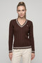 Strick Pullover Zopf braun-ecru