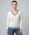 Strick Pullover Zopf ecru-navy