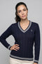 Strick Pullover Zopf navy-ecru
