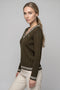 Strick Pullover Zopf olive-ecru