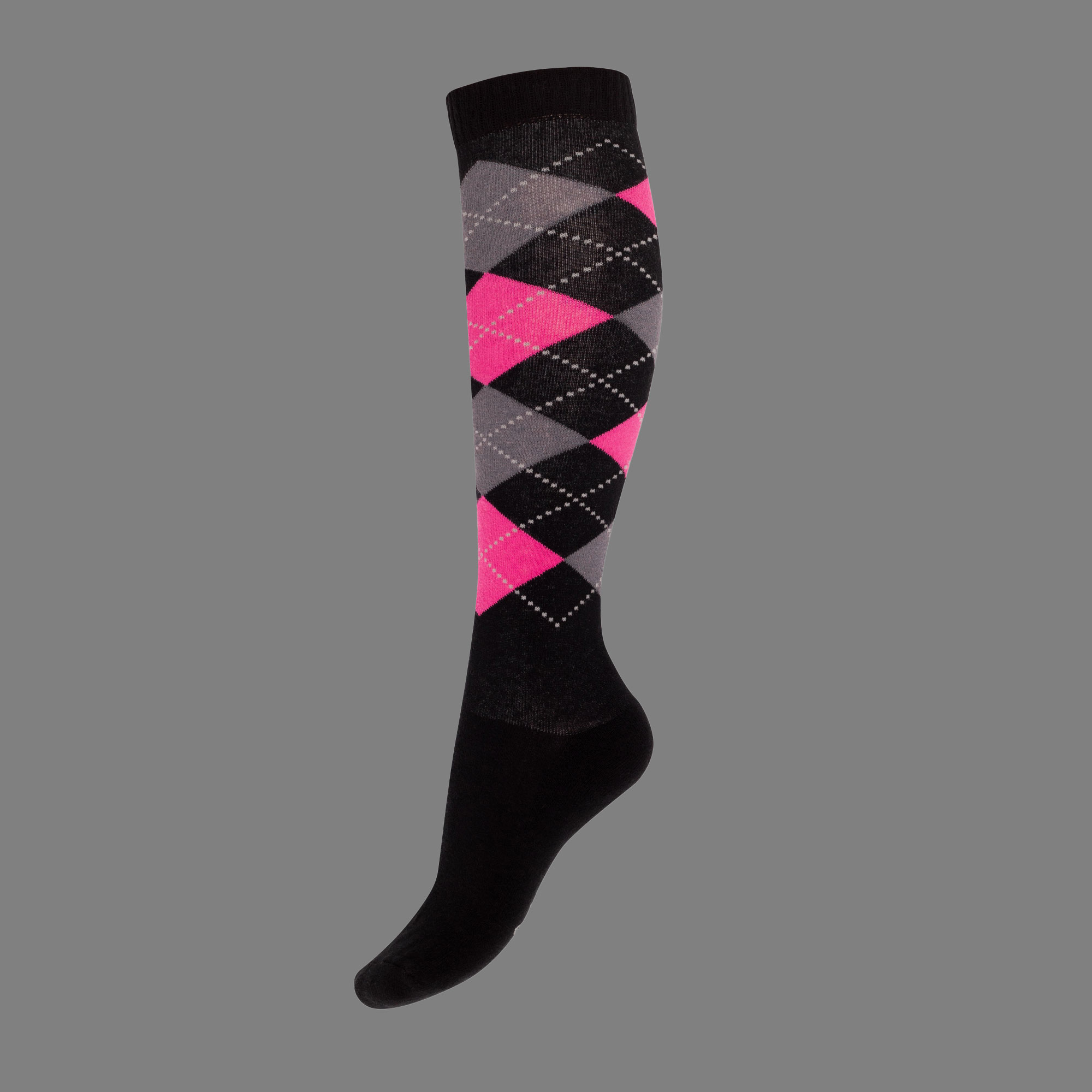 Karo Kniestrümpfe schwarz- grau- pink-35-38