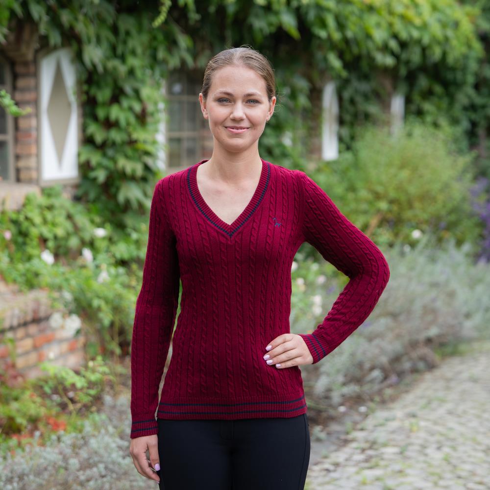 Isabell Werth Pullover Zopf bordeaux-navy