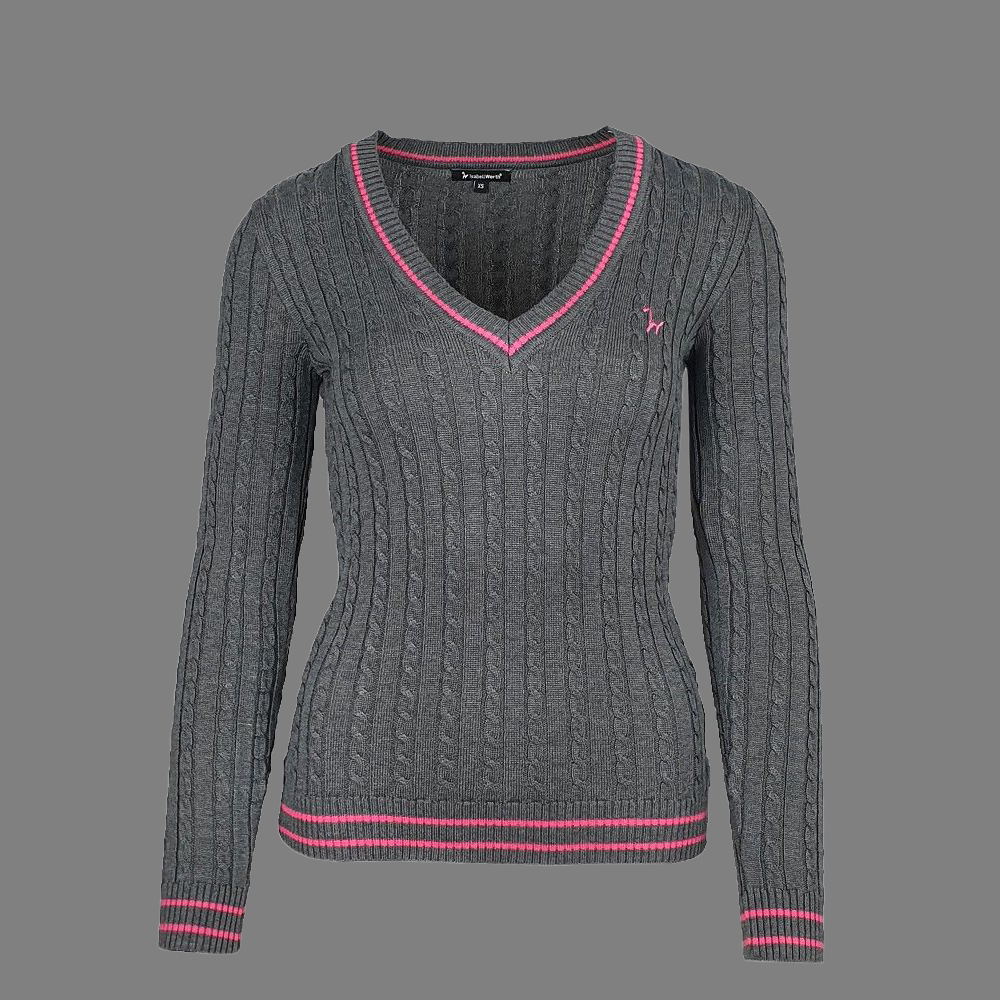 Isabell Werth Zopf Pullover in  anthrazit mit pink