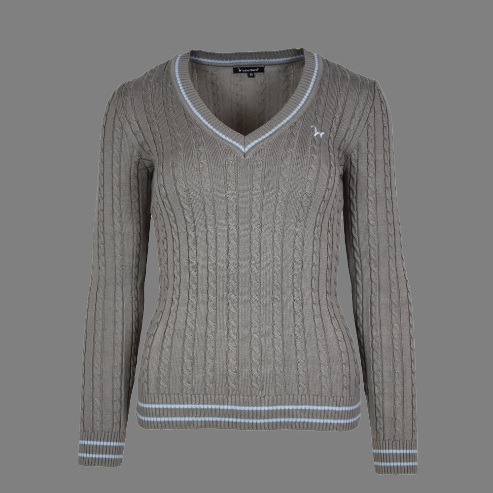 Isabell Werth Pullover Zopf grau-hellblau